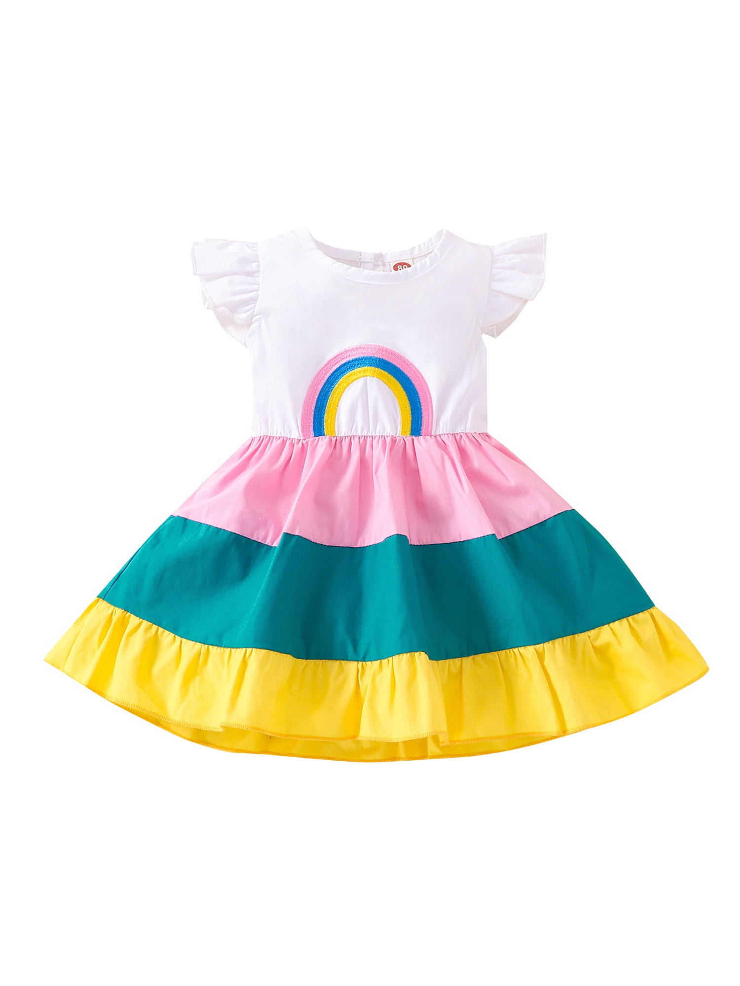 White Rainbow Dot Sparkle Hot Pink 1ST Number Jumpsuit Rainbow Baby Dress NB-12M 