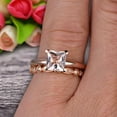 thumbnail image 3 of Bridal Set 1.75 Carat 6mm Princess Cut Morganite Solitaire Engagement Ring With Matching Wedding Band On 10k Rose Gold Art Deco Shining Startling Ring, 3 of 5