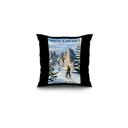 North Cascades, Washington - Cross Country Skiing - Lantern Press Artwork (16x16 Spun Polyester Pillow, Black