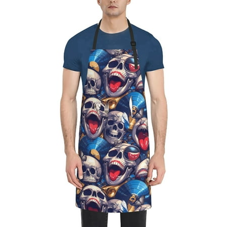 

Lukts Adjustable Apron with 2 Pockets Chef Cooking Kitchen Restaurant Aprons for Women Men-rock Skull blue record