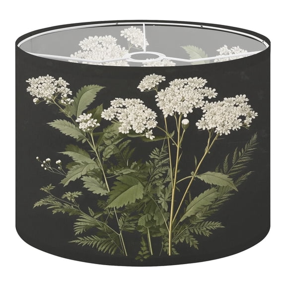 Linen Drum Lampshades Botanical Rustic Floral Vintage Flower Butterfly White Flowers 13"x13"x10" Light Shade for Table Lamps Floor Lamps Drum Lamp Shades Lampshade Replacement Assembly Required
