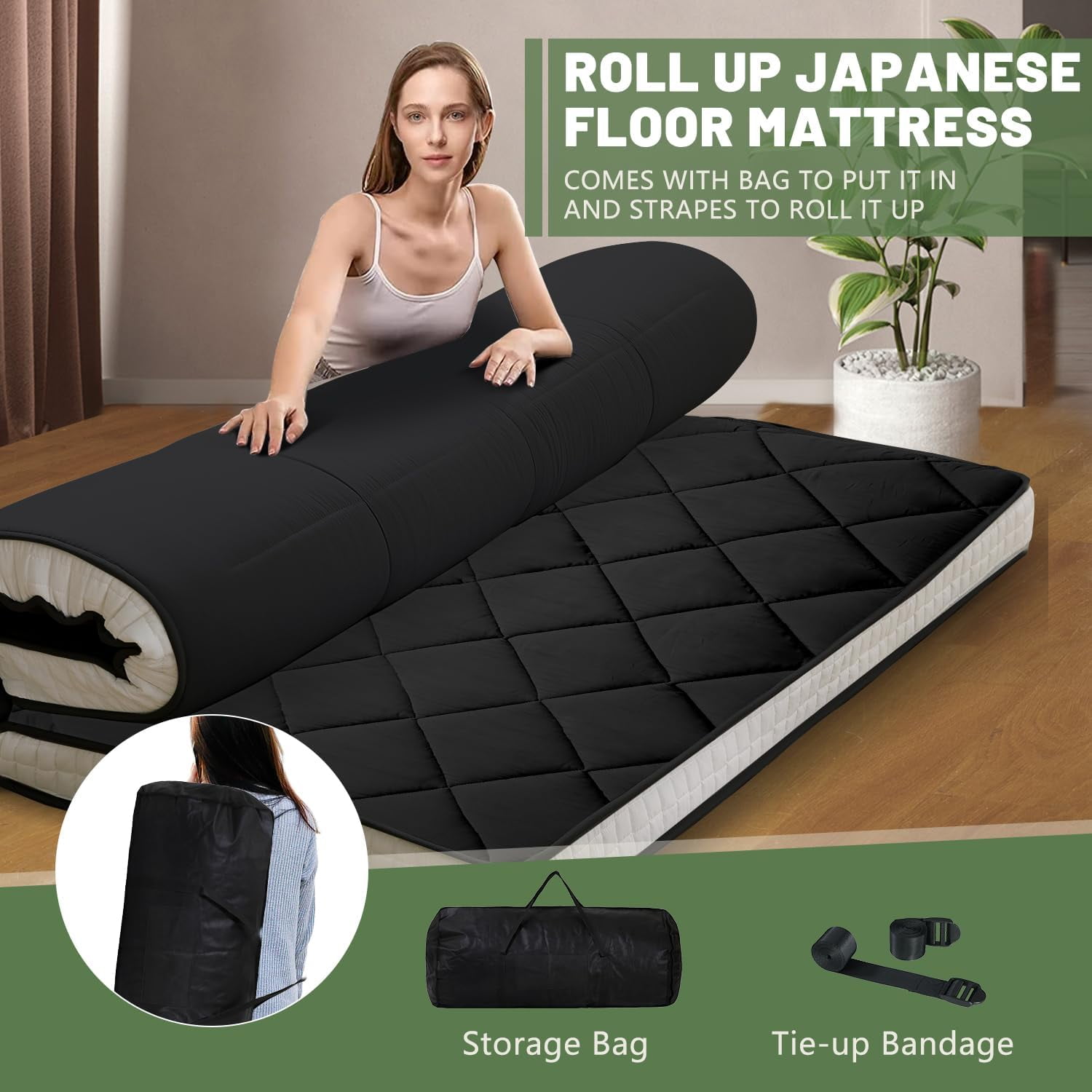 ABORON Futon Mattress Twin Size 4" Thick Japanese Floor Mattress Folding Guest Mattress Protable Roll up Mattress Soft Memory Foam Tatami Mat Sleeping Pad for Bedroom Camping Tent
