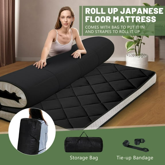 Slsy Japanese Floor Mattress Futon Mattress, Thicken Tatami Mat, Camping Mattress Sleeping Pad, Memory Foam Futon Roll up Guest Mattress