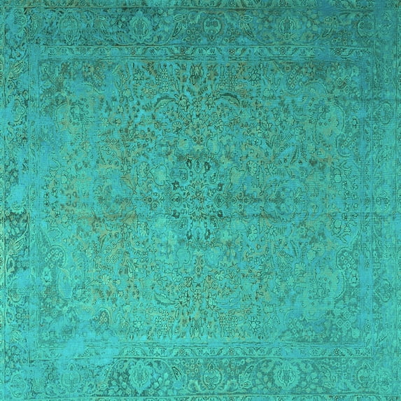 Ahgly Company Machine Washable Indoor Square Persian Turquoise Blue Traditional Area Rugs, 3' Square