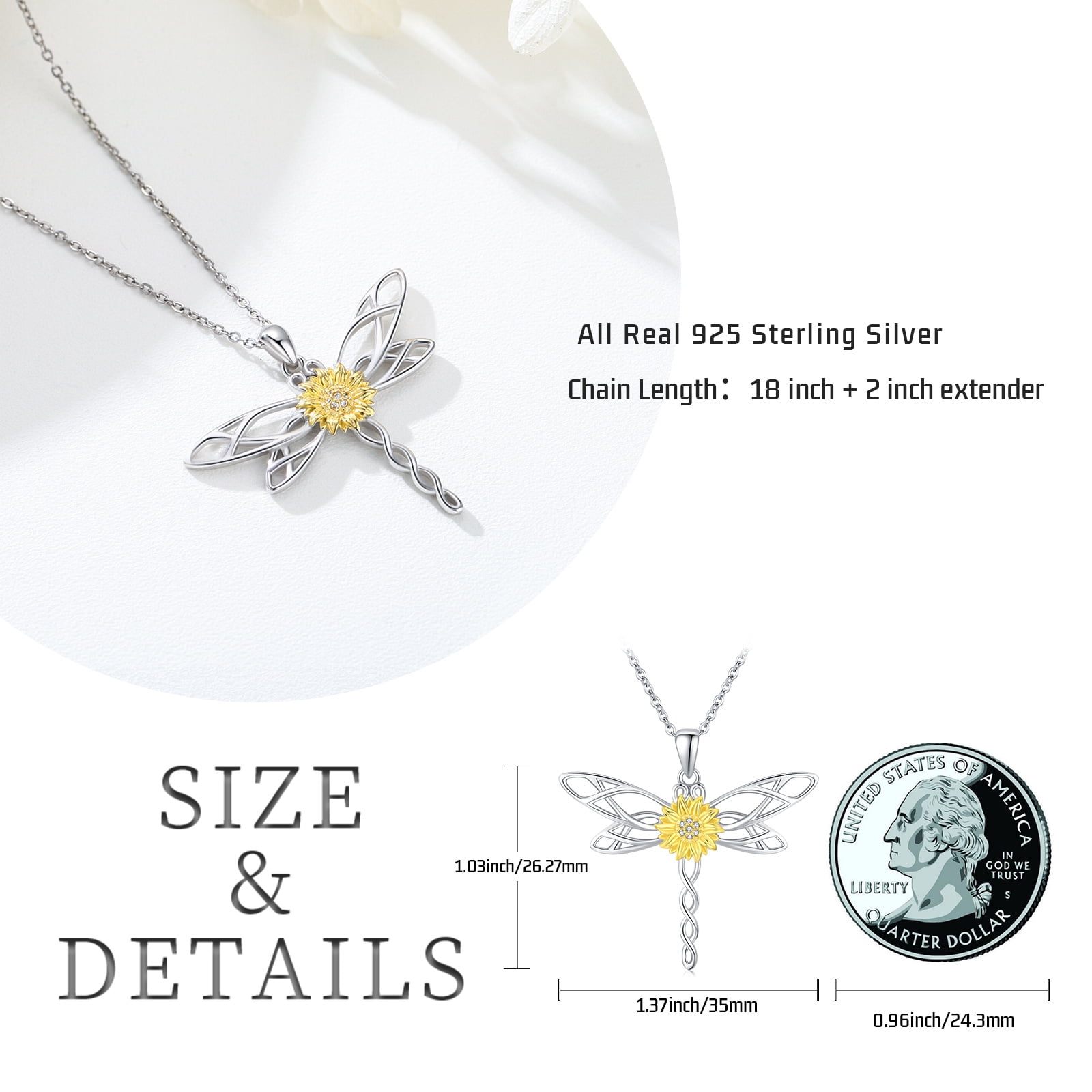 Coachuhhar Dragonfly Necklace 925 Sterling Silver Dragonfly Necklace Sunflower Necklace You are My Sunshine Pendant Necklace Sunflower Jewelry Gifts for Women