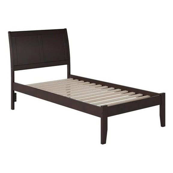 Leo & Lacey Farmhouse Solid Wood Twin Platform Bed with Charging USB in Espresso