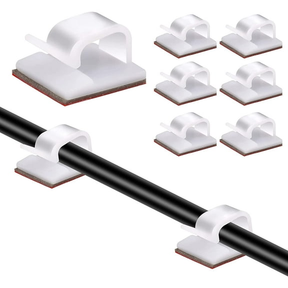 100 Pcs Cable Clips Plastic Waterproof Adhesive R-Shaped Mini Light Cable Clips Hanging Hooks for Decorative Wide String LED Lights Outdoor Home (White)