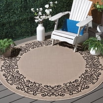Safavieh Courtyard Ellie Oriental Indoor/Outdoor Area Rug, Sand/Black, 7'10" x 7'10" Round