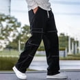 thumbnail image 5 of Migroa Mens Baggy Jeans Elastic Waist Denim Casual Loose Fit Wide Leg Cargo Pants with Drawstring Streetwear Pants Black L, 5 of 9