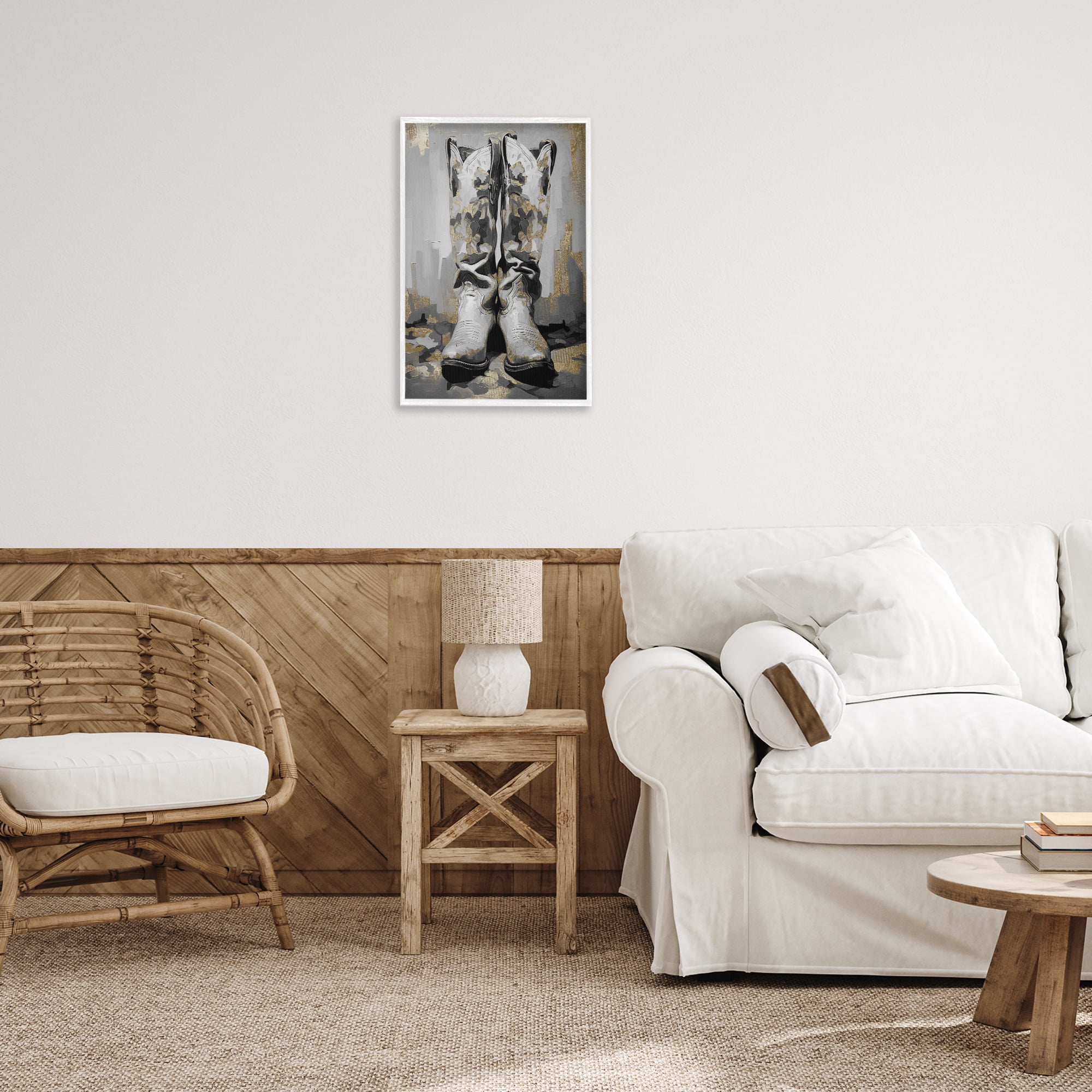 Stupell Industries Glam Streaked Boots Beauty & Fashion Painting White Framed Art Print Wall Art, 16 x 24