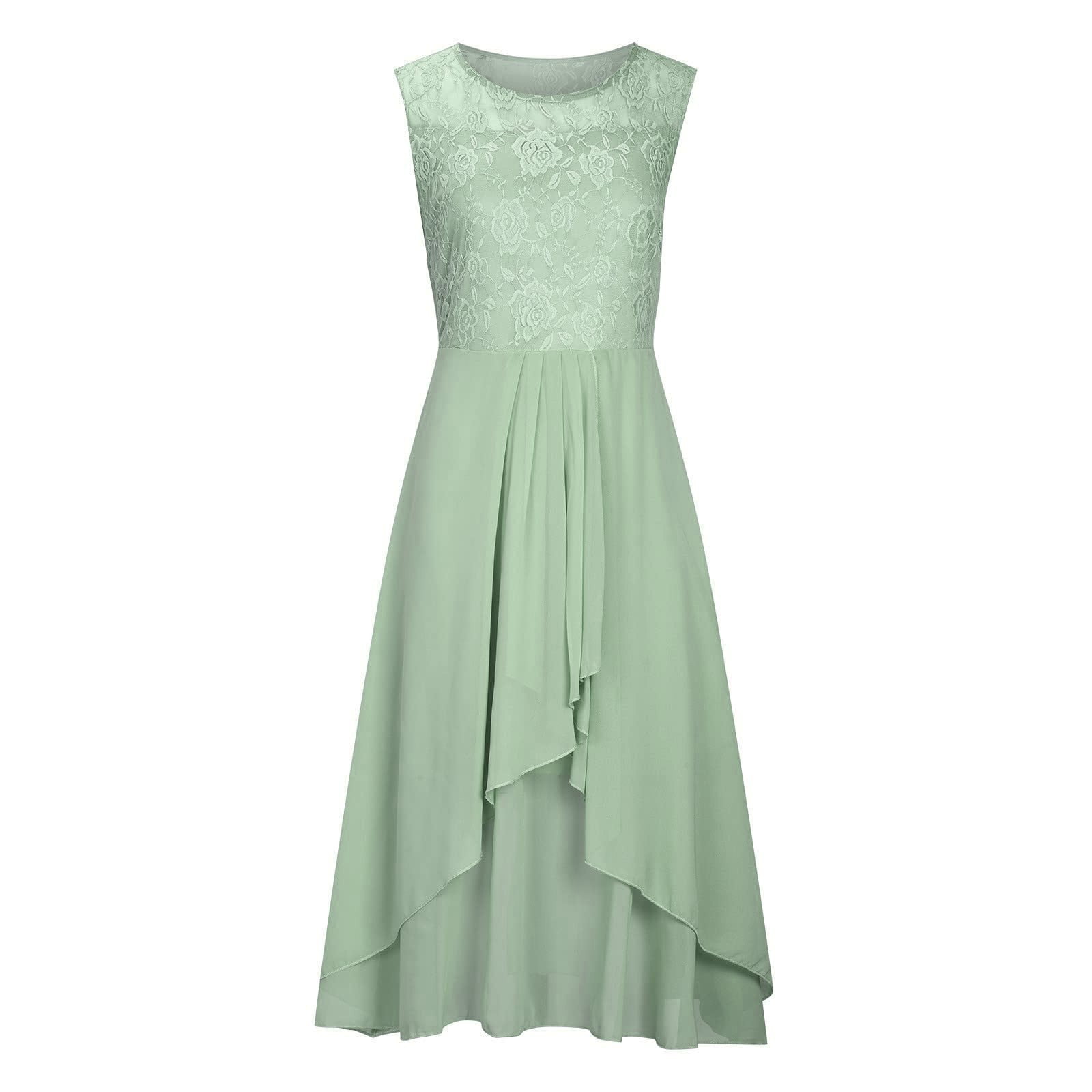 XIAOCHA Womens Lace Dress Flared Chiffon Sleeveless Round Neck Evening Gown Flowy Elegant Party Dresses