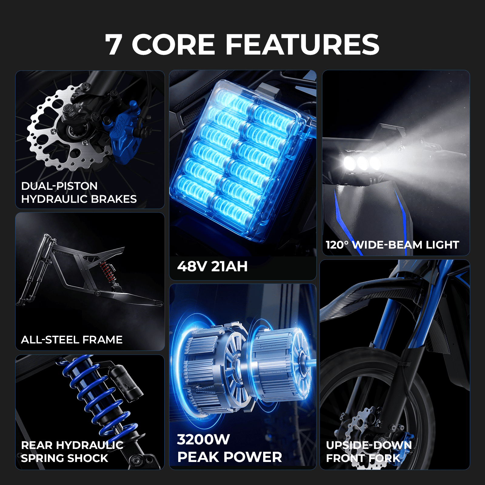 Skeri Electric-Bike for Teens Adults, 14"/12" Fat Tire 2000W (Peak 3200W) Electric-Motorcycle with 48V 21AH Battery Ebike 37MPH Hydraulic Brakes Mountain Off-Road Fit Age 13+ Blue