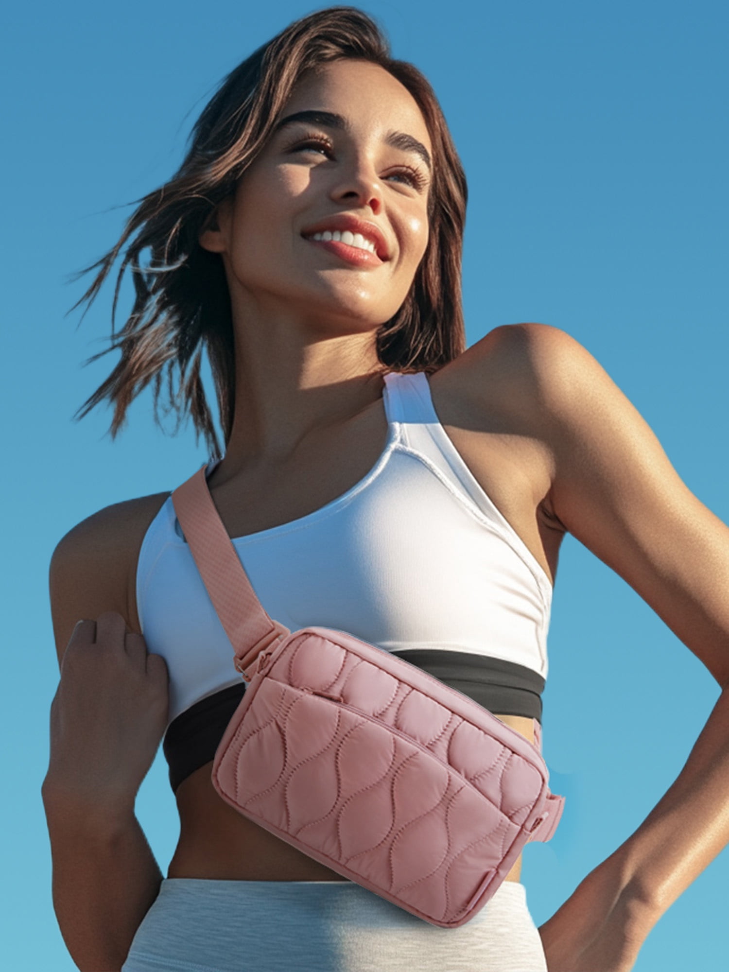Bagsmart Womens' Fanny Pack, Lightweight Crossbody Belt Bag with Two Ways to Wear, Adjustable Strap, Fashion Waist Pack for Travel Workout, Pink
