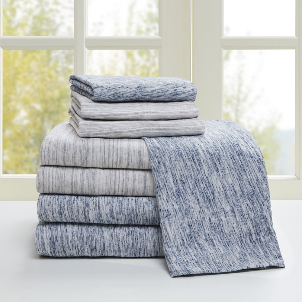 Comfort Classics Space Dyed Cotton Jersey Knit Sheet Set, Gray, Queen
