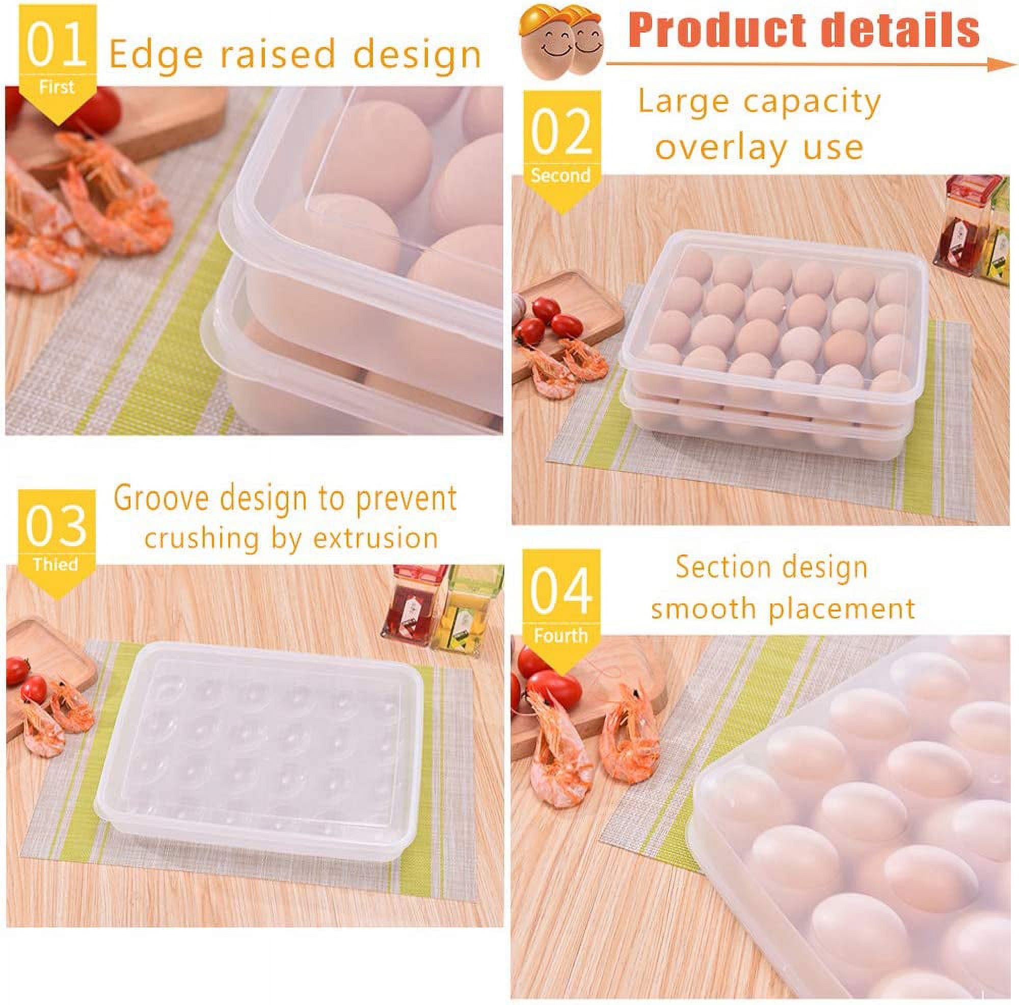 Homgreen 32 Grid Egg Container for Refrigerator, Double-Layer Egg Holder  Egg Tray, Stackable Clear Egg Organizer Storage Box 