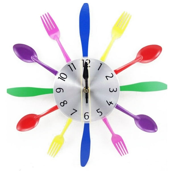 Multicolor Fork Spoon Wall Clock Kitchen Cutlery Clock Home Decoration