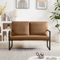 thumbnail image 2 of 45inch Small PU Leather Loveseat Sofa, Mid Century Modern Metal Frame Upholstered Couch with Extra Thick Padded Backrest and Seat Cushion, 2 Seater Sofa for Small Space Living Room Bedroom, Light Tan, 2 of 7
