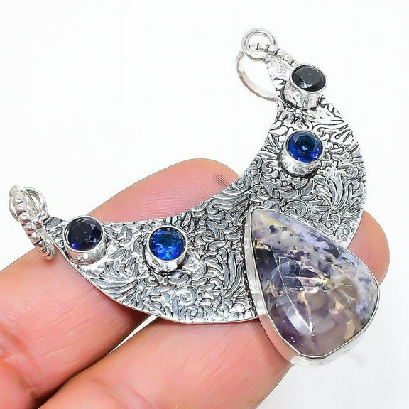 Tiffany Stone, Blue Topaz 925 Sterling Silver Jewelry Pendant 2.36"