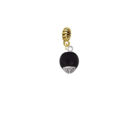 12mm Black Roller Glass Spinner - Goldtone Charm Bead