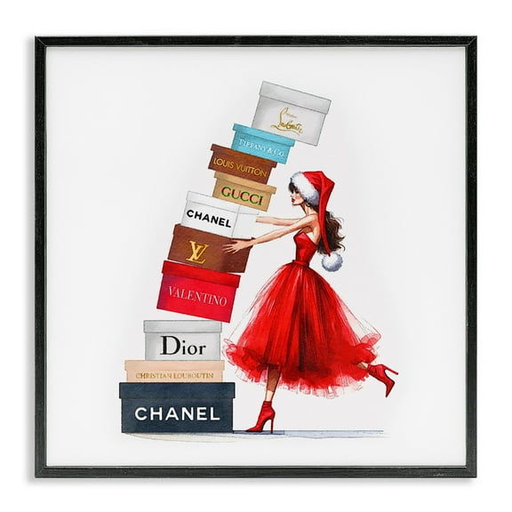 Stupell Industries Christmas Shopping Boxes Holiday Painting Black Framed Art Prints Wall Art, 12 x 12