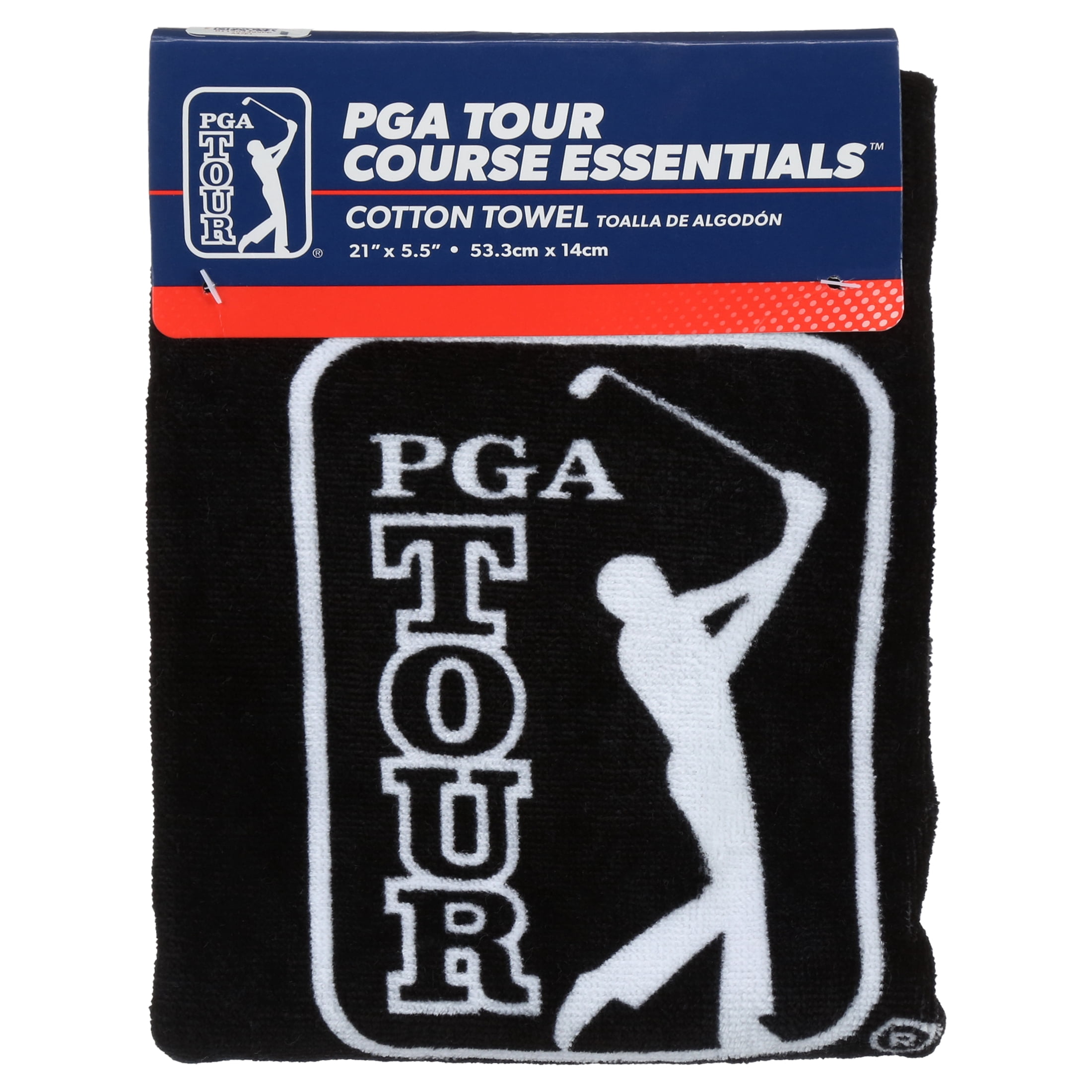 PGA TOUR Classic Cotton Tri-Fold Golf Towel - Black w/ Carabiner Clip, Highly Absorbent