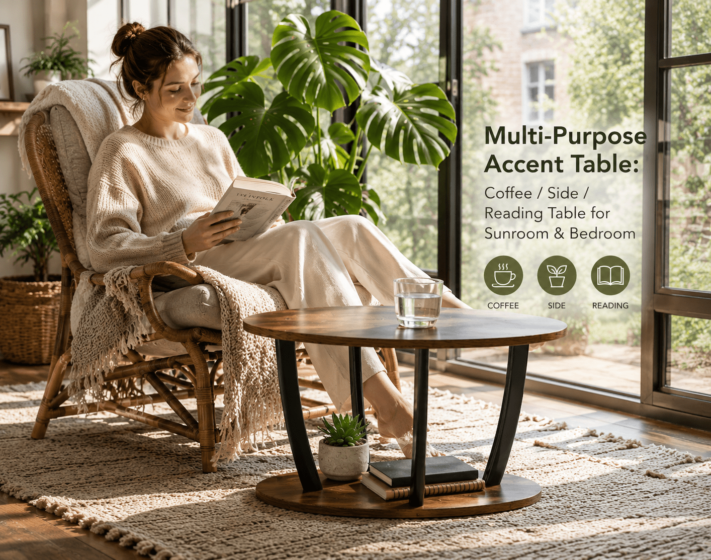 Manora 2-Tier Oval Coffee Table with Storage Shelf for Living Room Bedroom, Red Oak Wood Grain and Black Metal