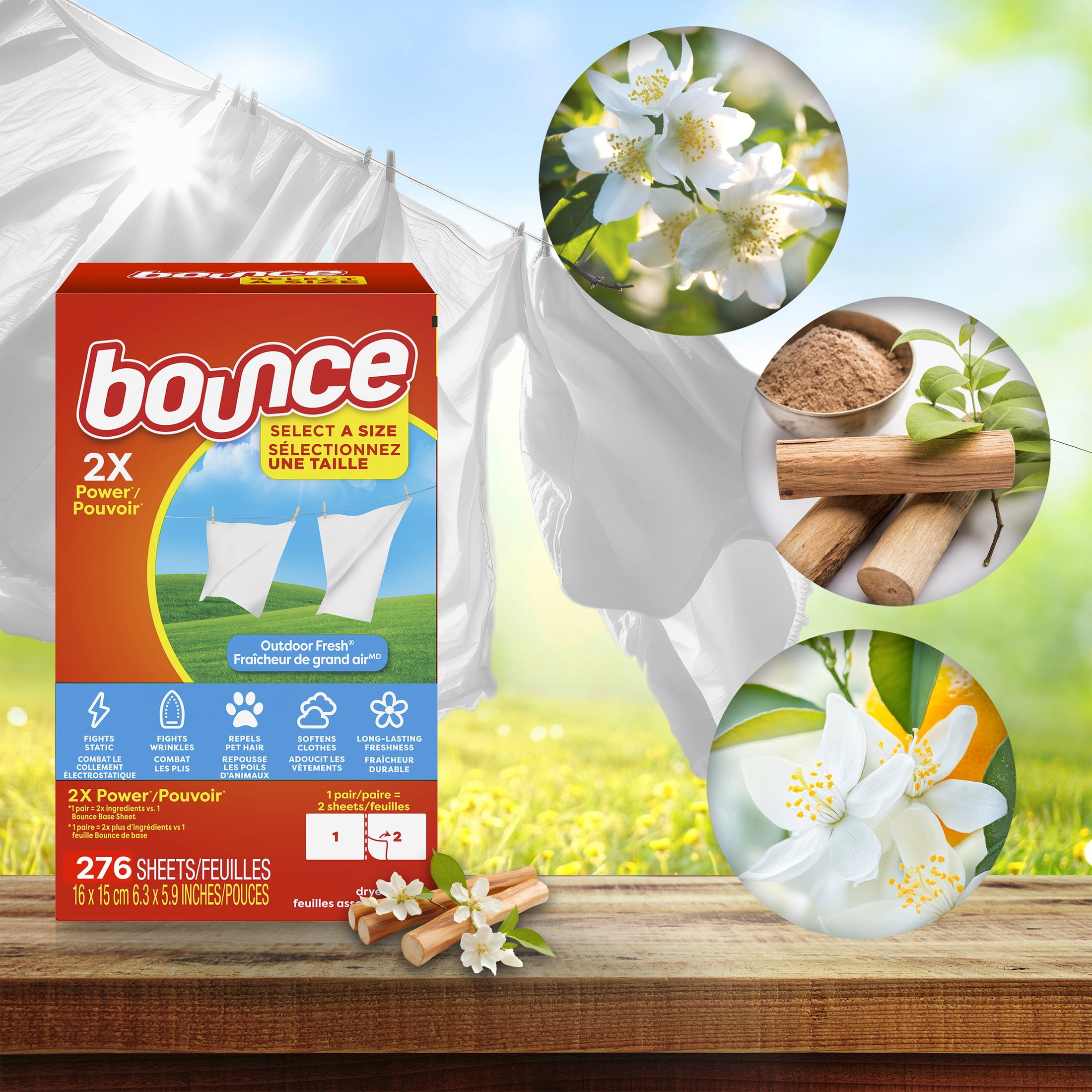Bounce Select-A-Size Fabric Softener Dryer Sheets, Outdoor Fresh Scent, 276 Count