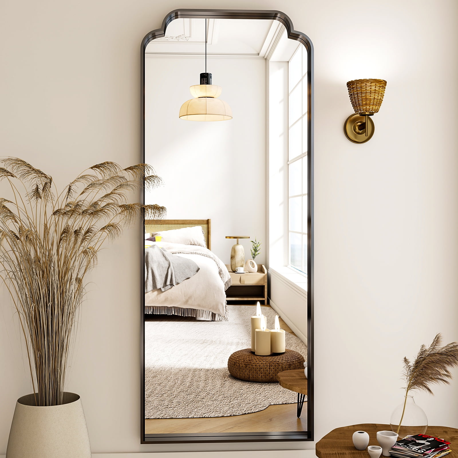 AUROMIR 69"x25" Arched Full Length Mirror Modern Floor Mirror with Deep Frame, Black