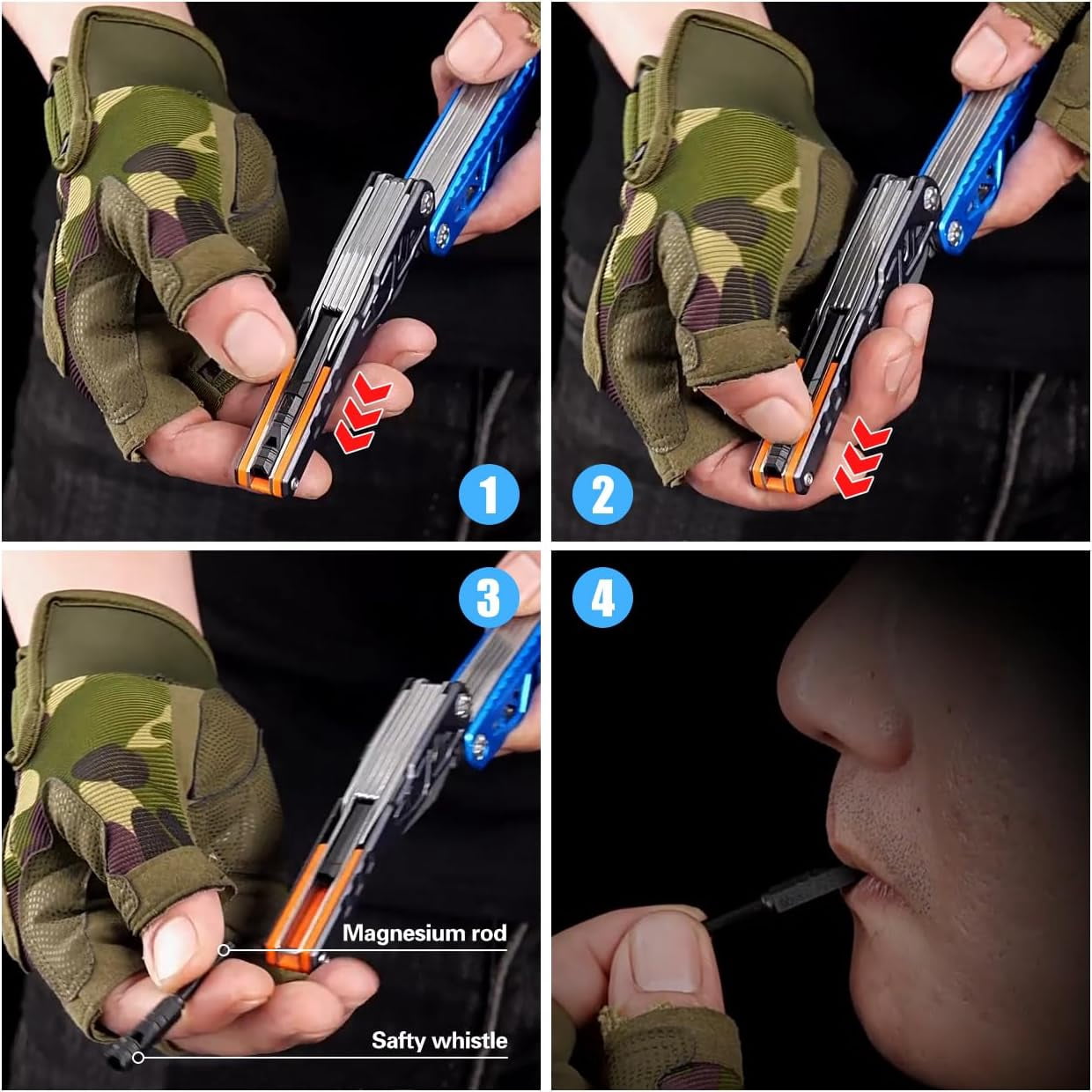 SINKOO 18-in-1 Camping Multitool Accessories Gifts for Men Dad, Upgraded Multi Tool Survival Gear with Hammer Pliers Saw Screwdrivers Bottle Opener Whistle And Portable Sheath For Hiking(Blue)