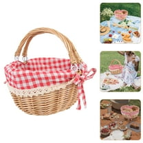 WHAMVOX 1Set Small Woven Picnic Basket Dry Wicker for Hiking 10.22X8.45X5.50in