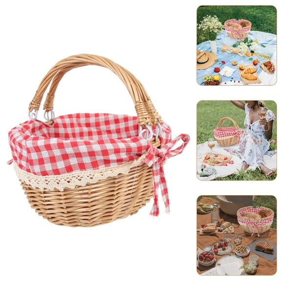 WHAMVOX 1Set Small Woven Picnic Basket Dry Wicker for Hiking 10.22X8.45X5.50in