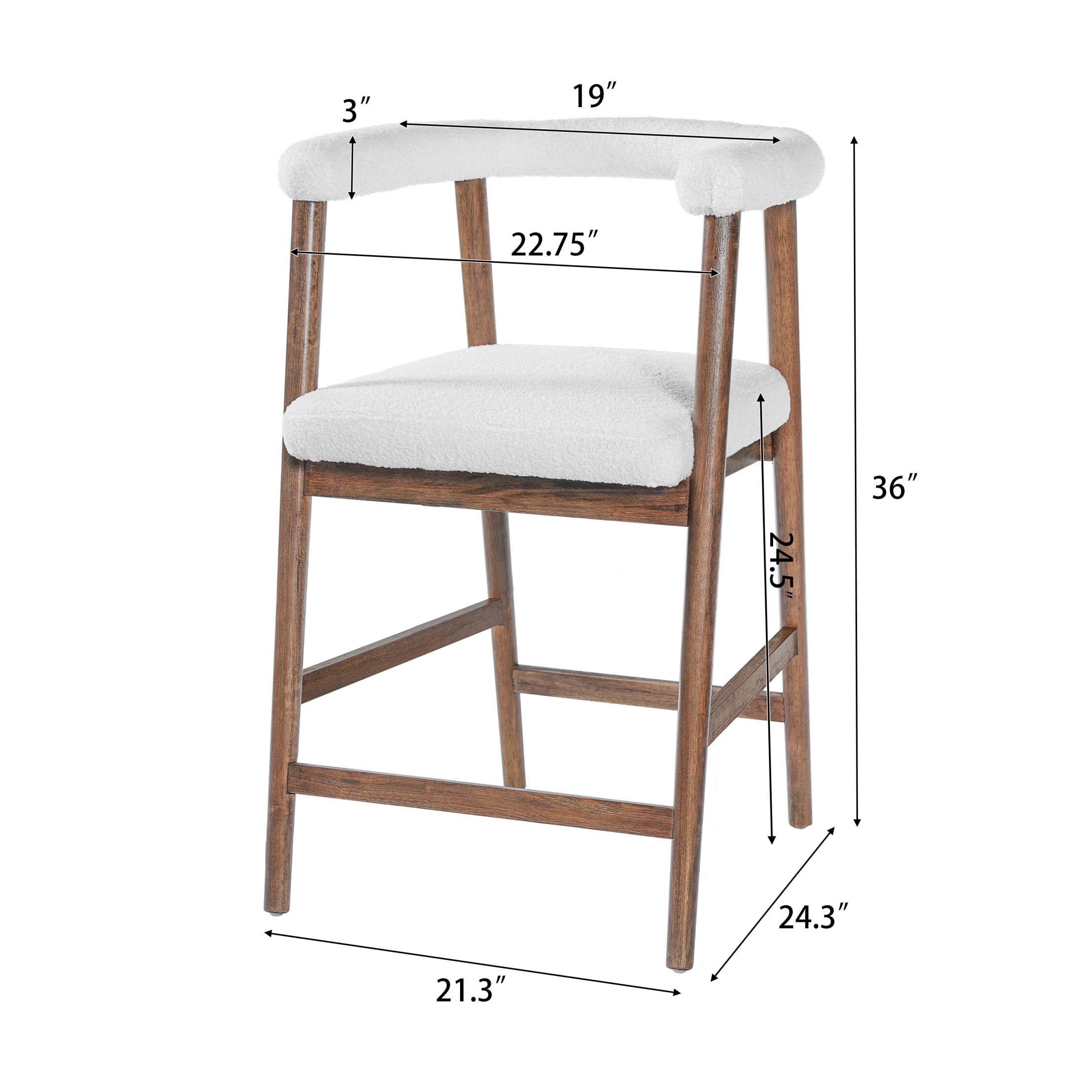 Christopher Knight Home 24.5" Seat Height Bar Stools with Back, Upholstered Counter Stools for Kitchen Island, Walnut, Set of 2
