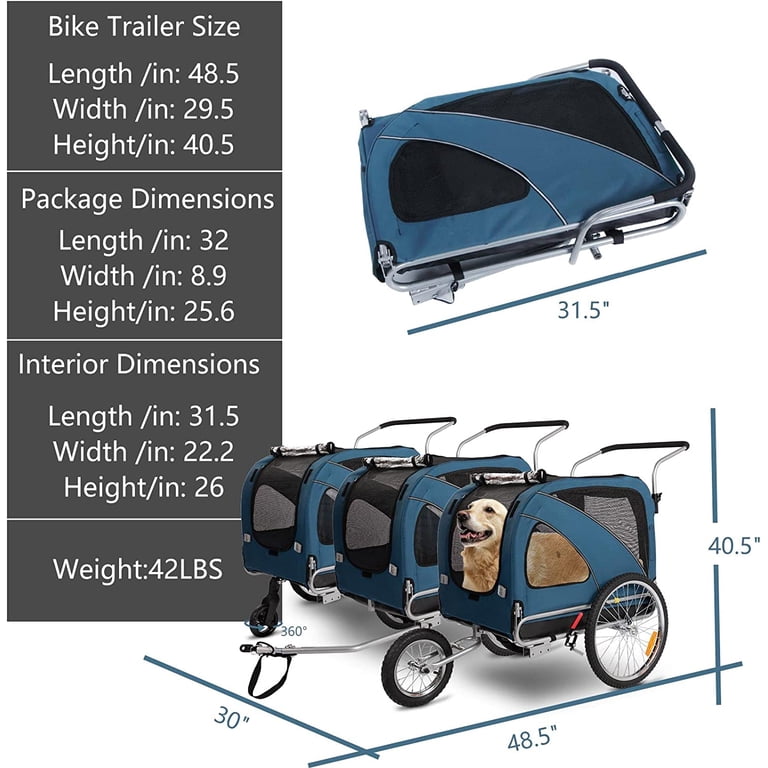Sepnine 10202-Blue Large Pet Dog Trailer & Jogger, Blue - Walmart.com