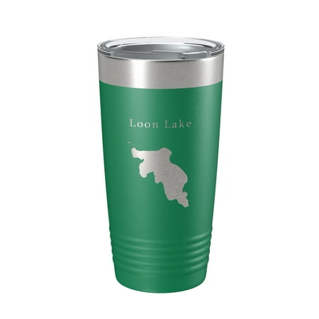

Loon Lake Map Tumbler Travel Mug Insulated Laser Engraved Coffee Cup Washington 20 oz Green