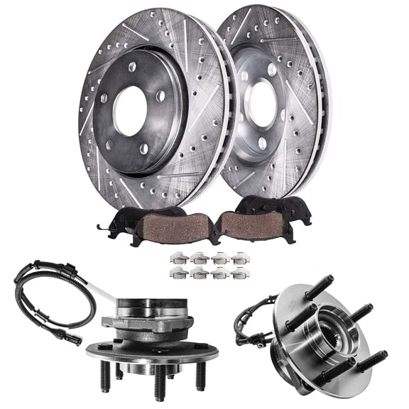 Detroit Axle - 4WD Front Brake Kit for 2000-2003 Ford F-150 Drilled Brake Rotors Ceramic Brake Pads Wheel Bearing Hubs