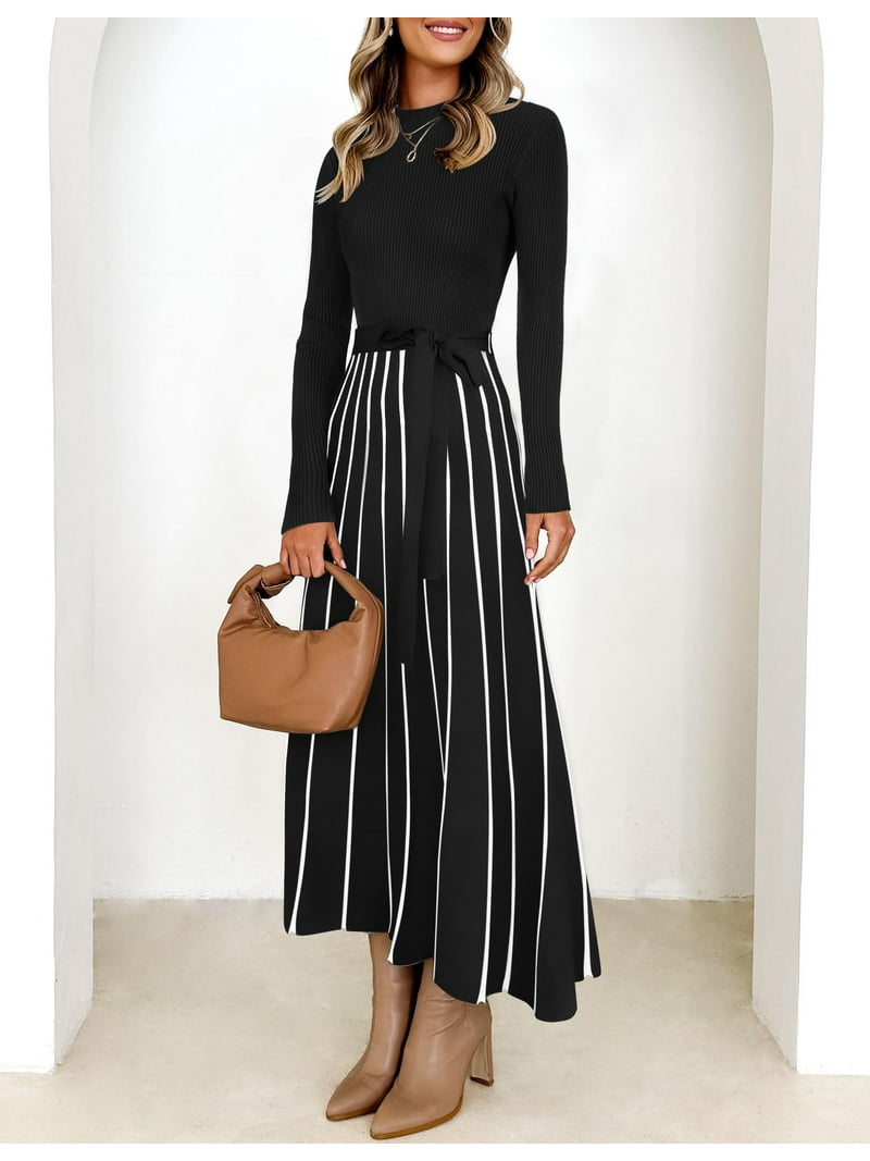 knee length dresses for ladies Hope & Henry Women's Organic Short Sleeve Knit Tie Midi Dress - Black Side-Tie main image 0