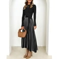 thumbnail image 2 of YOGAFOX Womens Fall Turtleneck Tie Waist Long Sleeve Ribbed Knit Midi Dress Black M, 2 of 5