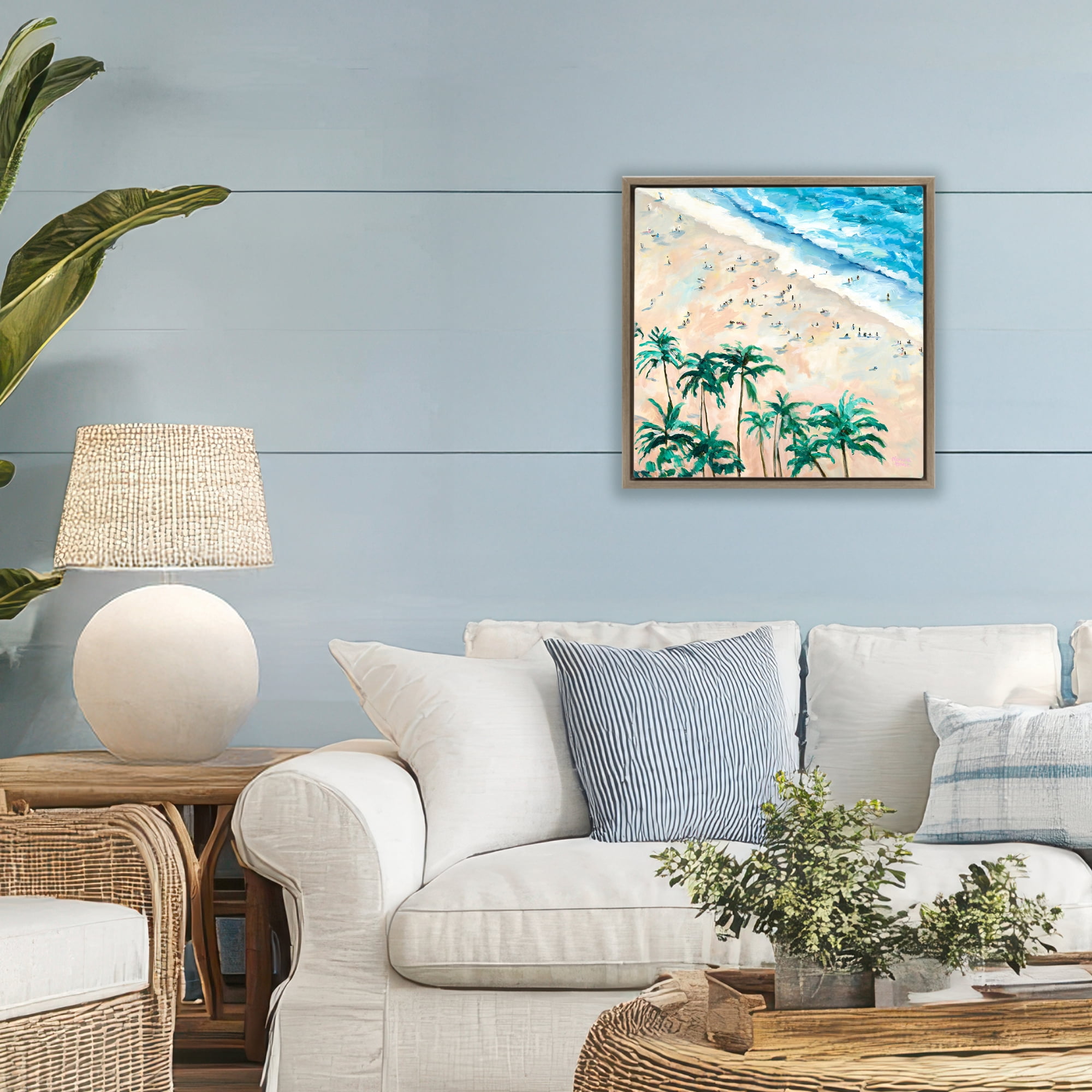 Stupell Industries Waikiki Beach Overview Brown Framed Floater Canvas Wall Art, design by Meredith Howse