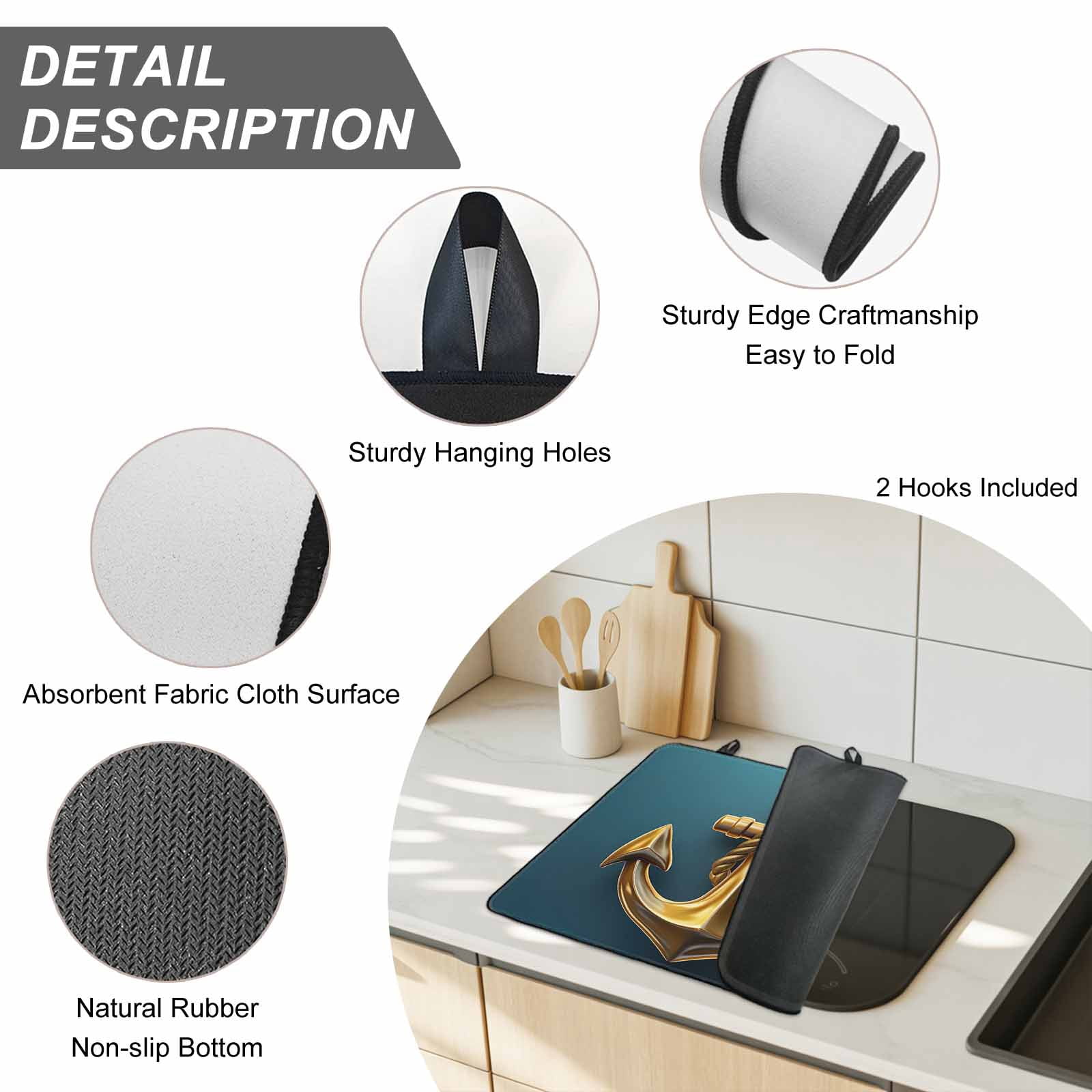 Yellow Anchor Stove Top Cover for Electric Stove, Heat-proof & Non Slip Glass Top Stove Cover Protector, Coastal Nautical Anchor Turquoise Kitchen Flat Cooktop Rubber Mat 24x21 Inches