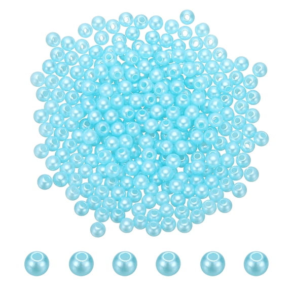 Uxcell 4mm Colored Pearls, 280Pcs Pearl Beads for Jewelry Making Round Craft Beads with Holes for Jewelry Making DIY Crafts Necklace Bracelet Earring Sewing Home Decor, Sky Blue
