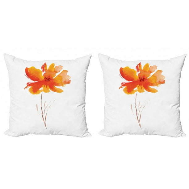 Watercolor Flower Throw Pillow Cushion Cover Pack Of 2 Single Poppy Flower On Plain Clear Background Nature Inspired Romantic Zippered Double Side Digital Print 4 Sizes White Orange By Ambesonne Walmart Com