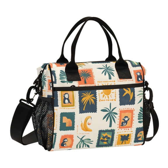 FORMRS Insulated Lunch Bag for Work School Unisex Large Capacity Cooler with Shoulder Strap, Beige Playful Stamp
