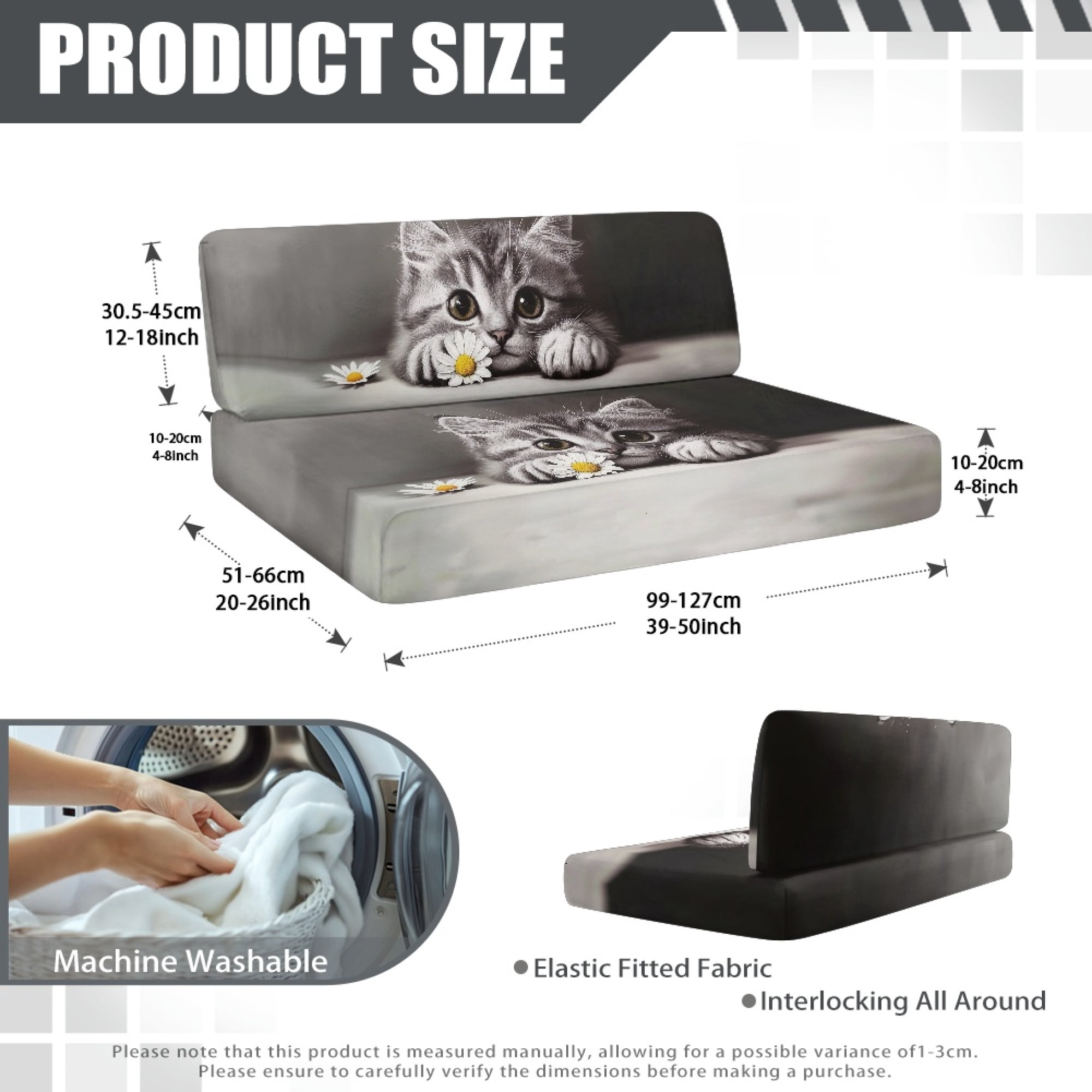 FOR U DESIGNS Cat Daisy Print 2 Pcs RV Dinette Cushion Covers Waterproof Camper Cushion Slipcover Stretch Sofa Furniture Protector Include1 Backrest Covers and 1 Bench Covers