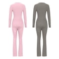 thumbnail image 4 of hotojiny 2PC Women Long Sleeve Flare Jumpsuits Square Neck Stretchy Bodysuit One-Piece Rompers for Workout, 4 of 5