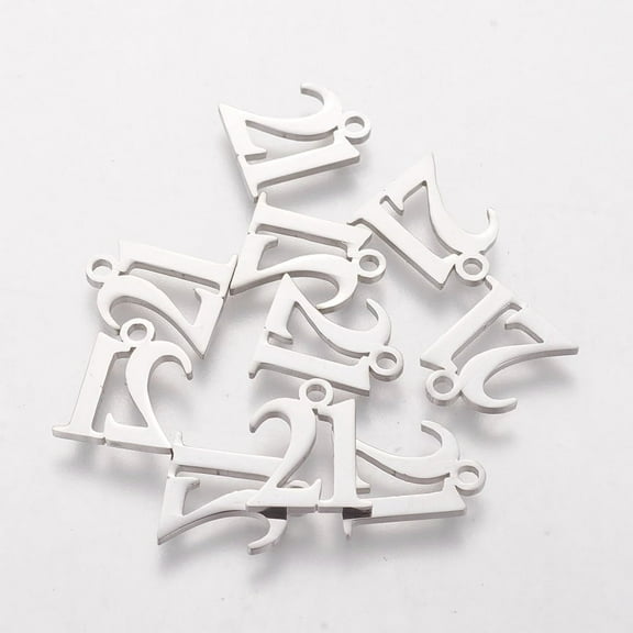 Tarnish Resistant 201 Stainless Steel Charms Number 21 Stainless Steel Color 12x10x1.1mm
