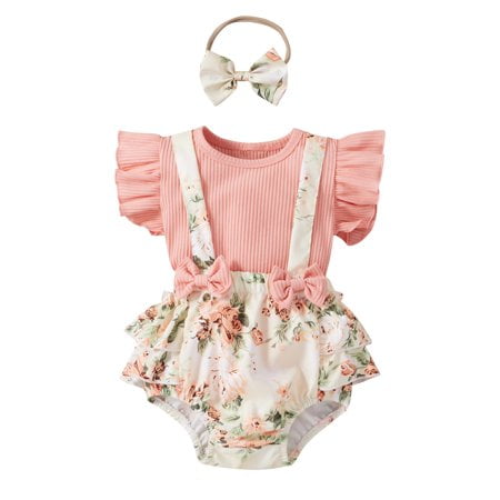 

Zukuco 3PCS Newborn Baby Girls Clothes Floral Romper Jumpsuit Shorts Summer Outfits Set