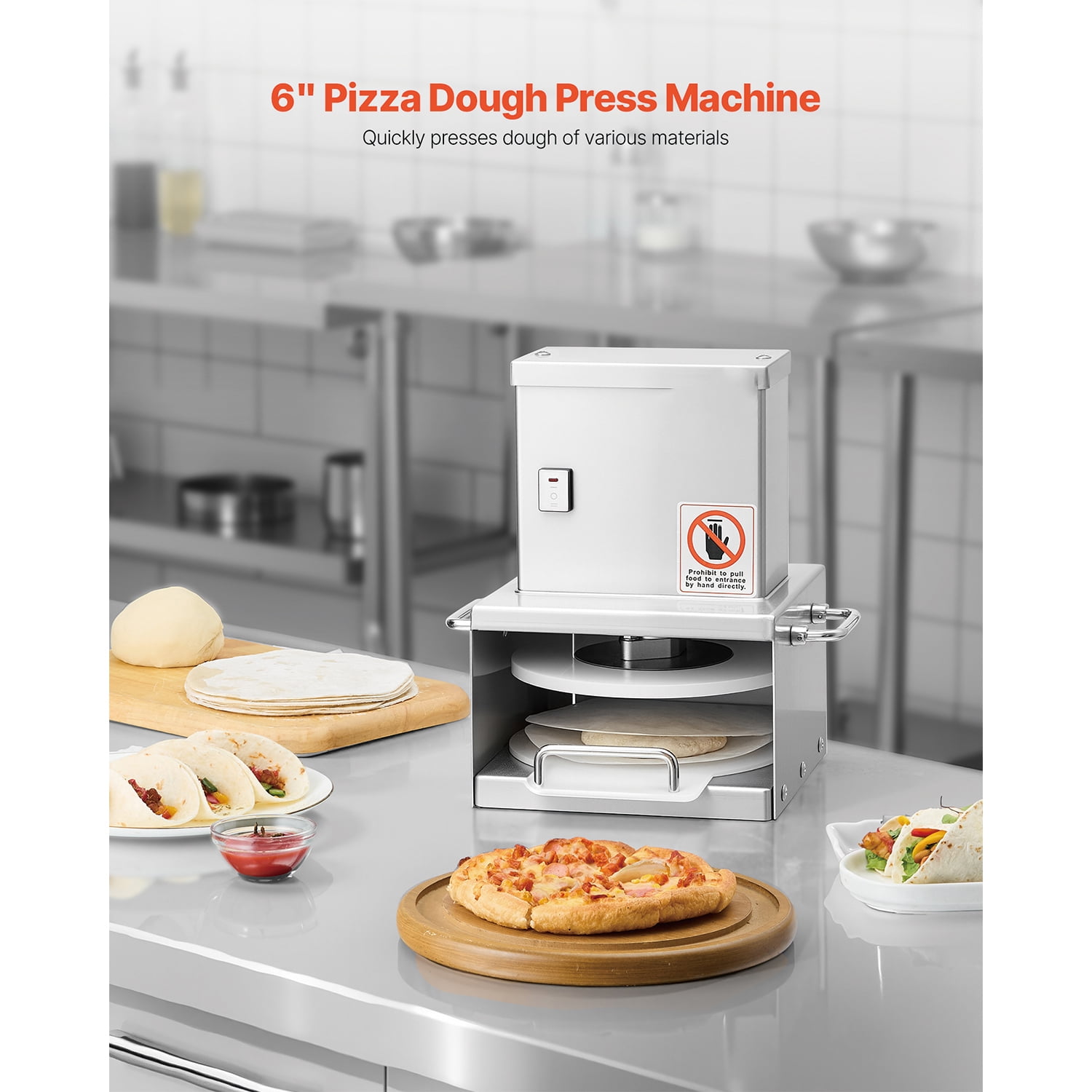 Manual Stainless Steel Pizza Dough Press - 7.9" Commercial Chapati Press With Height Adjustment