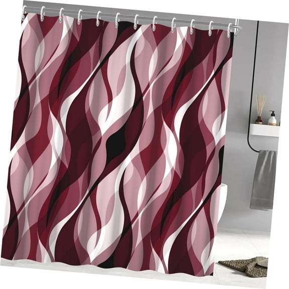 Open Box Coolnut Burgundy Shower Curtain, Ombre Burgundy Striped Shower Curtain Set for Bathroom with Liner, 72x84 Inch