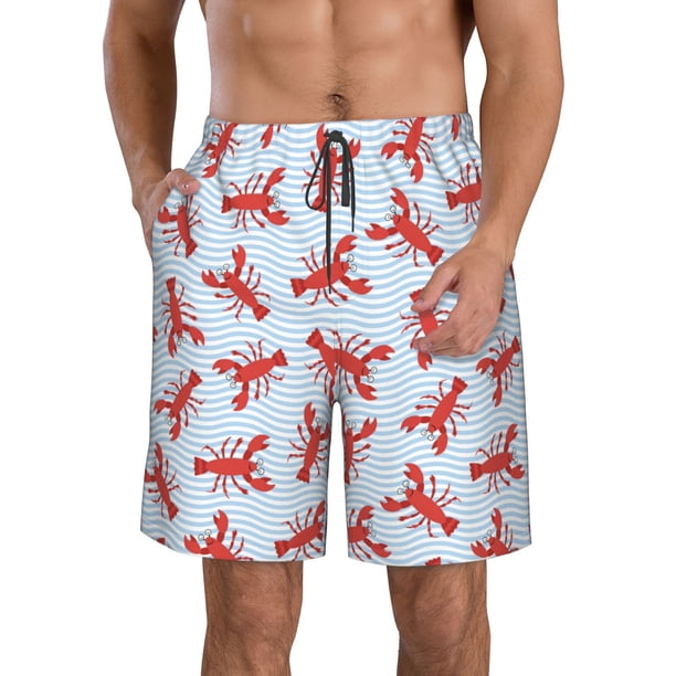 Balery Cartoon Lobsters 1 Traje de Baño Estilo Hawaiano para Hombre, Shorts de Secado Rápido con Bolsillos-Large