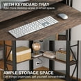 thumbnail image 3 of VECELO Corner Computer Desk with Charging Station, 90 Degree Triangle Writing Study Table with Keyboard & Storage Shelves for Small Space, Brown, 3 of 11